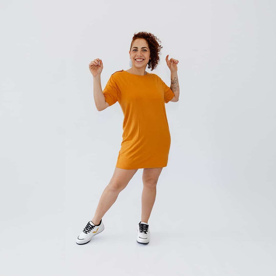 VESTIDO RETO MOSTARDA